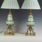 Antique Pair of Celadon Porcelain Table Lamps